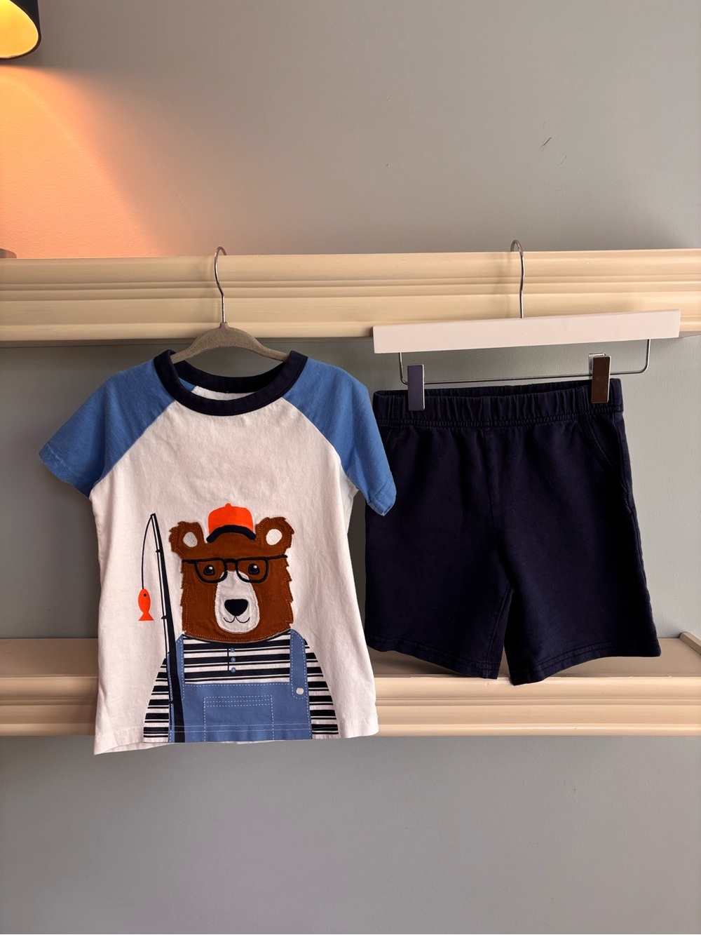 Carter's White, Blue & Navy Bear Fishing Shorts Set
